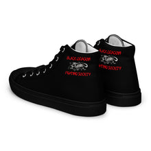Load image into Gallery viewer, Black Dragon Fighting Society Red/Black Men’s high top canvas shoes