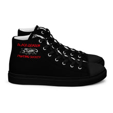 Load image into Gallery viewer, Black Dragon Fighting Society Red/Black Men’s high top canvas shoes