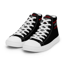 Load image into Gallery viewer, Black Dragon Fighting Society Red /Black logo Men’s high top canvas shoes