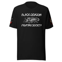 Load image into Gallery viewer, Black Dragon Fighting Society Kumite with arm patches Unisex t-shirt in Choice of colors.