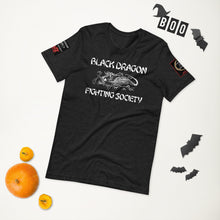 Load image into Gallery viewer, Black Dragon Fighting Society Kumite with arm patches Unisex t-shirt in Choice of colors.