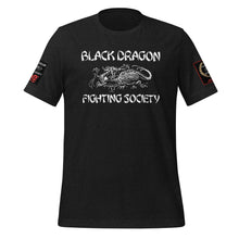 Load image into Gallery viewer, Black Dragon Fighting Society Kumite with arm patches Unisex t-shirt in Choice of colors.