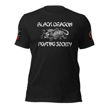 Load image into Gallery viewer, Black Dragon Fighting Society Kumite with arm patches Unisex t-shirt in Choice of colors.