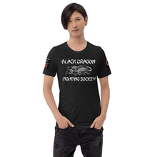 Load image into Gallery viewer, Black Dragon Fighting Society Kumite with arm patches Unisex t-shirt in Choice of colors.