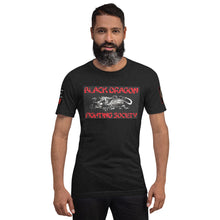 Load image into Gallery viewer, Black Dragon Fighting Society in white in Red & White, Kumite Unisex t-shirt