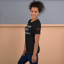 Load image into Gallery viewer, Black Dragon Fighting Society Kumite with arm patches Unisex t-shirt in Choice of colors.