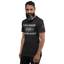 Load image into Gallery viewer, Black Dragon Fighting Society Kumite with arm patches Unisex t-shirt in Choice of colors.