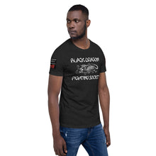 Load image into Gallery viewer, Black Dragon Fighting Society Kumite with arm patches Unisex t-shirt in Choice of colors.