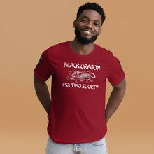 Load image into Gallery viewer, Black Dragon Fighting Society Kumite with arm patches Unisex t-shirt in Choice of colors.