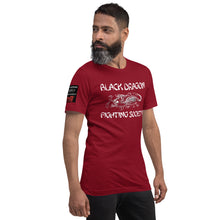 Load image into Gallery viewer, Black Dragon Fighting Society Kumite with arm patches Unisex t-shirt in Choice of colors.