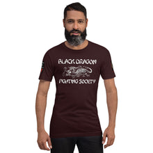 Load image into Gallery viewer, Black Dragon Fighting Society Kumite with arm patches Unisex t-shirt in Choice of colors.