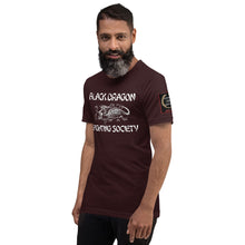 Load image into Gallery viewer, Black Dragon Fighting Society Kumite with arm patches Unisex t-shirt in Choice of colors.