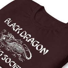Load image into Gallery viewer, Black Dragon Fighting Society Kumite with arm patches Unisex t-shirt in Choice of colors.