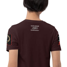 Load image into Gallery viewer, Black Dragon Fighting Society Kumite with arm patches Unisex t-shirt in Choice of colors.