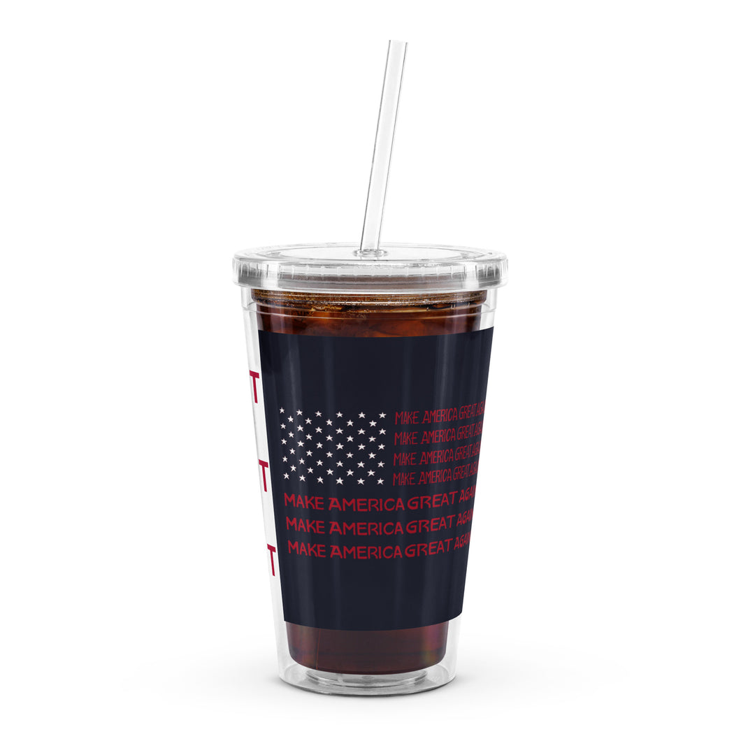 Trump Assassion Attempt Victory & Make America Great Agin Flag MAGA plastic tumbler