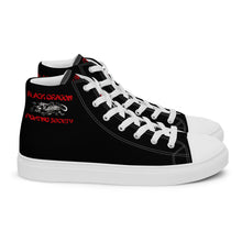 Load image into Gallery viewer, Black Dragon Fighting Society Red /Black logo Men’s high top canvas shoes
