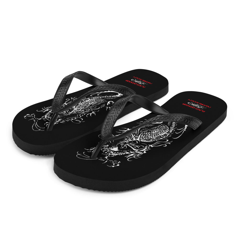 Black Dragon Fighting Society with Red lettering Flip-Flops