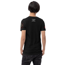 Load image into Gallery viewer, Black Dragon Fighting Society Kumite with arm patches Unisex t-shirt in Choice of colors.
