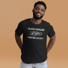 Load image into Gallery viewer, Black Dragon Fighting Society Kumite with arm patches Unisex t-shirt in Choice of colors.
