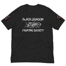 Load image into Gallery viewer, Black Dragon Fighting Society Kumite with arm patches Unisex t-shirt in Choice of colors.
