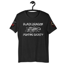 Load image into Gallery viewer, Black Dragon Fighting Society Kumite with arm patches Unisex t-shirt in Choice of colors.
