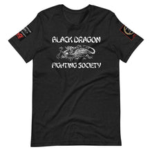 Load image into Gallery viewer, Black Dragon Fighting Society Kumite with arm patches Unisex t-shirt in Choice of colors.
