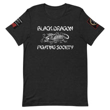 Load image into Gallery viewer, Black Dragon Fighting Society Kumite with arm patches Unisex t-shirt in Choice of colors.
