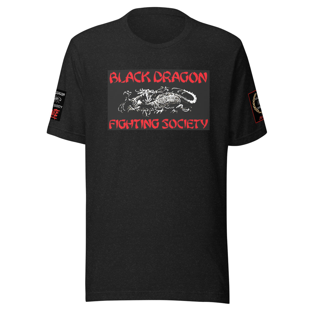 Black Dragon Fighting Society in white in Red & White, Kumite Unisex t-shirt