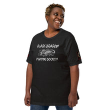 Load image into Gallery viewer, Black Dragon Fighting Society Kumite with arm patches Unisex t-shirt in Choice of colors.

