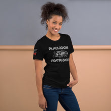 Load image into Gallery viewer, Black Dragon Fighting Society Kumite with arm patches Unisex t-shirt in Choice of colors.
