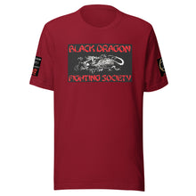 Load image into Gallery viewer, Black Dragon Fighting Society in white in Red &amp; White, Kumite Unisex t-shirt
