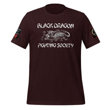 Load image into Gallery viewer, Black Dragon Fighting Society Kumite with arm patches Unisex t-shirt in Choice of colors.
