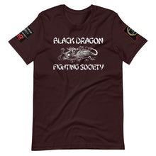 Load image into Gallery viewer, Black Dragon Fighting Society Kumite with arm patches Unisex t-shirt in Choice of colors.
