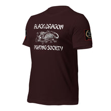 Load image into Gallery viewer, Black Dragon Fighting Society Kumite with arm patches Unisex t-shirt in Choice of colors.

