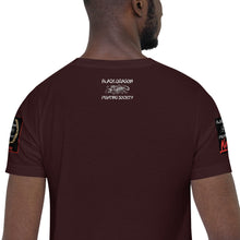 Load image into Gallery viewer, Black Dragon Fighting Society Kumite with arm patches Unisex t-shirt in Choice of colors.

